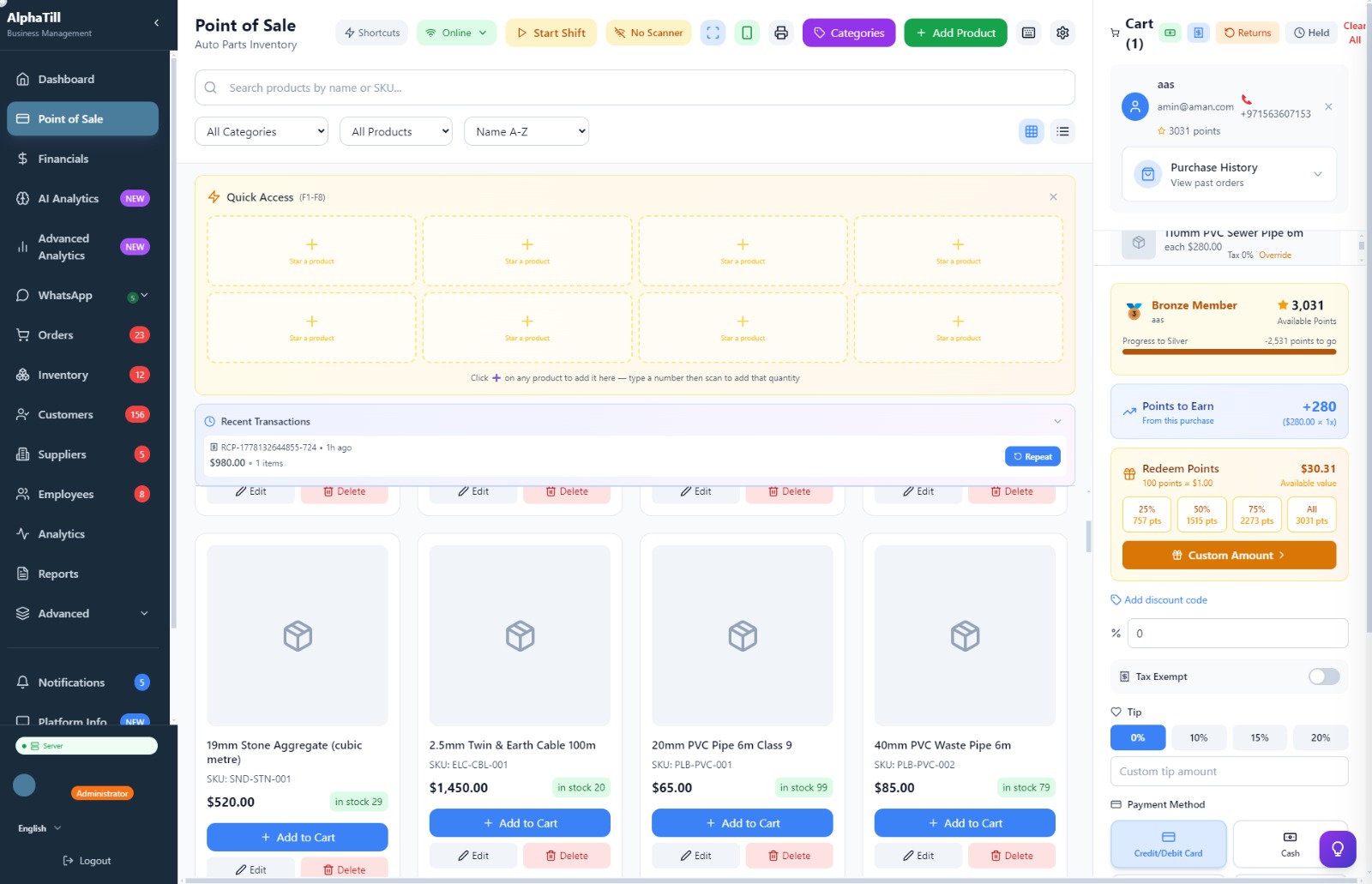 AlphaTill Point of Sale screenshot
